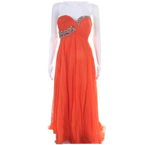 NWT Sherri Hill Maxi Dress Size 0 Orange Rhinestone Beaded Gown Style 3912 - Picture 1 of 8